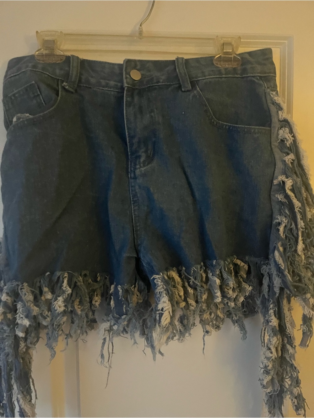 Frayed Hem Dark Blue Denim Shorts